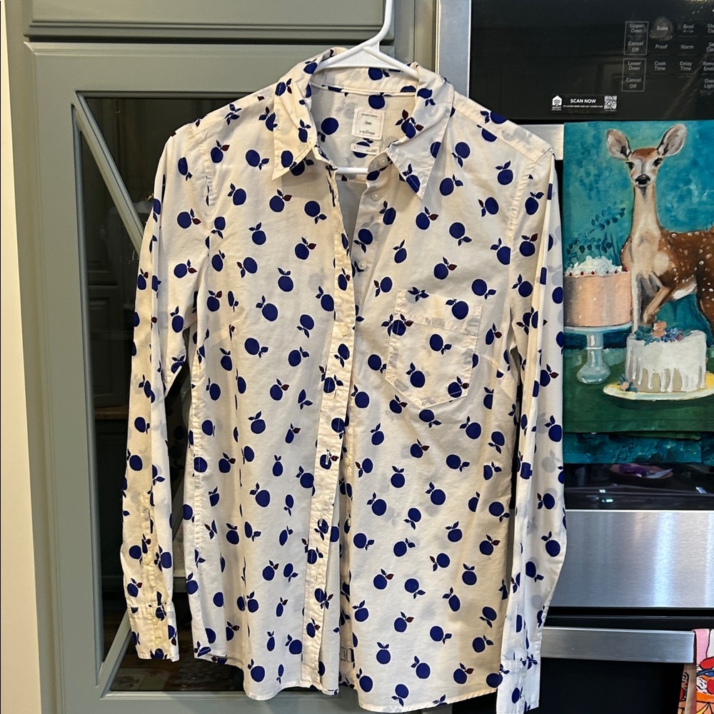 Vintage GAP Fitted Boyfriend Cotton Apple Button Up Long Sleeve Shirt Small